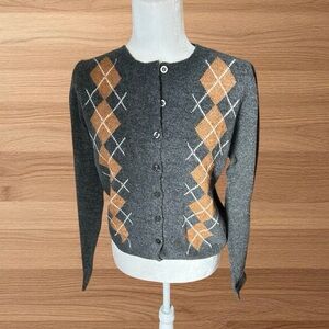 THE WORKSHOP. Charcoal/Tan Argyle Button Down Cardigan. NWT. Size: L. $45.